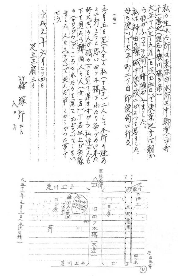 篠塚さんの事件についての手記と地図