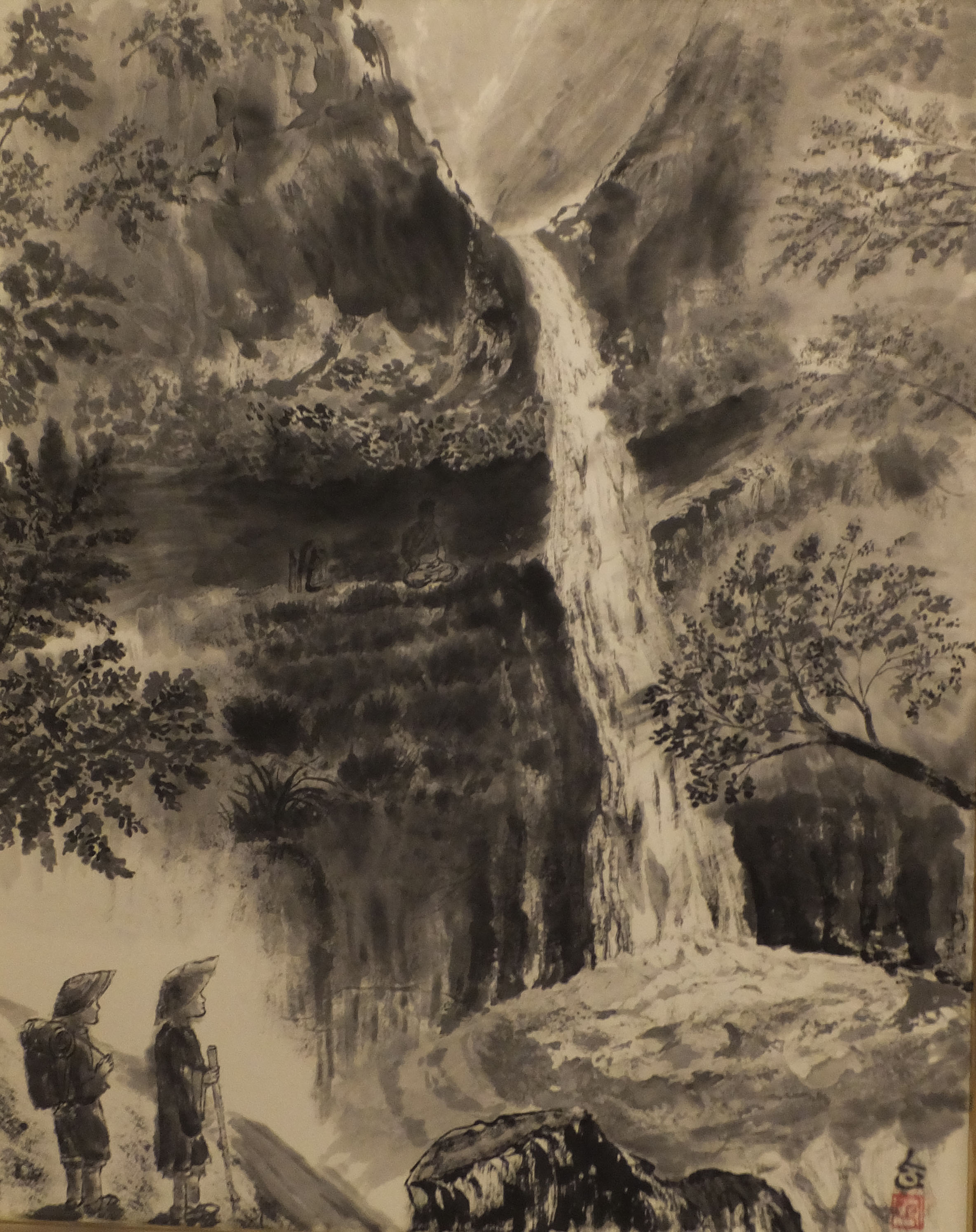 Zazen behind waterfall in early summer