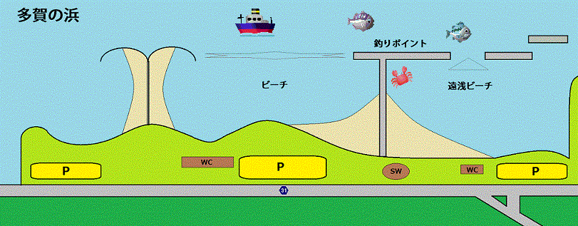 多賀の浜海水浴場,案内,地図